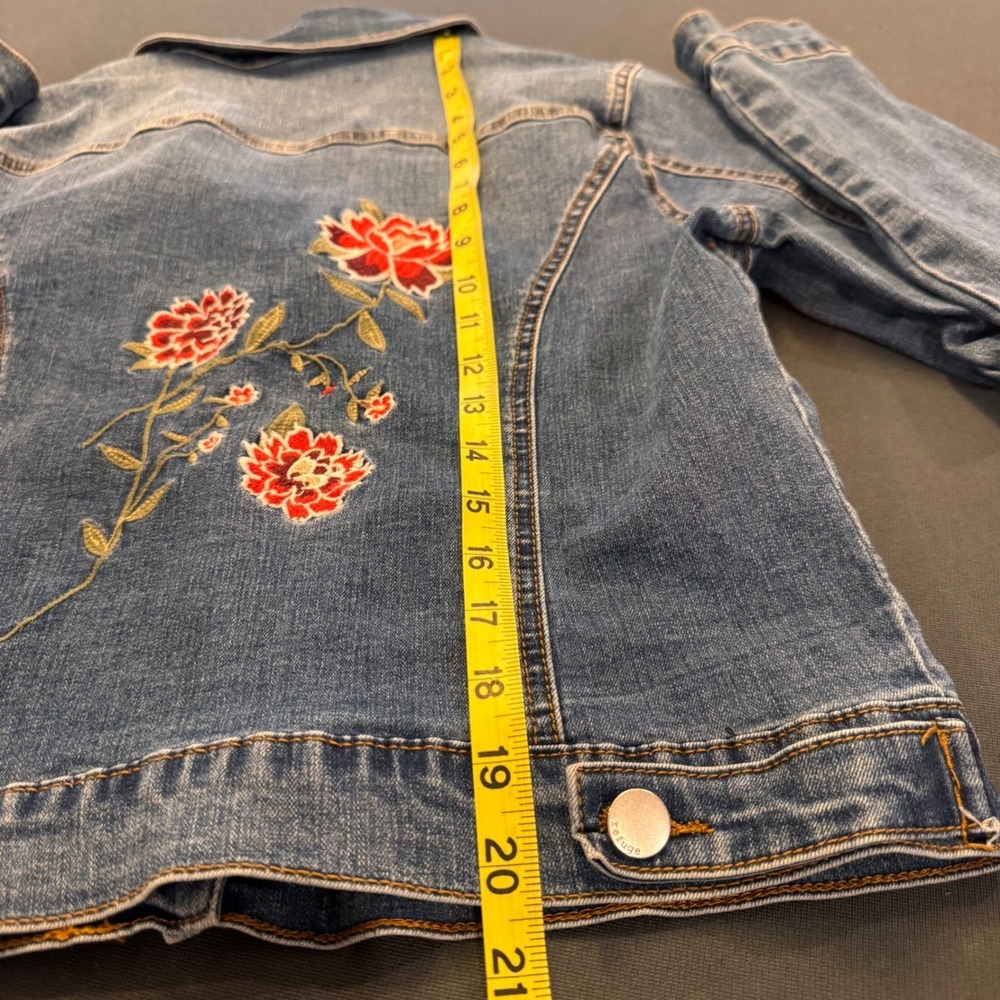 Romantic Floral Embroidered Western Cottagecore Denim Jean Jacket Stretch Sz M - Picture 12 of 13